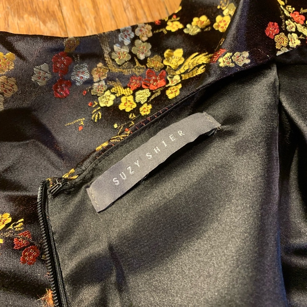 Vintage 90s Suzy Shier Floral Satin Cheongsam Qipao Mini Dress Black XL - Picture 4 of 10